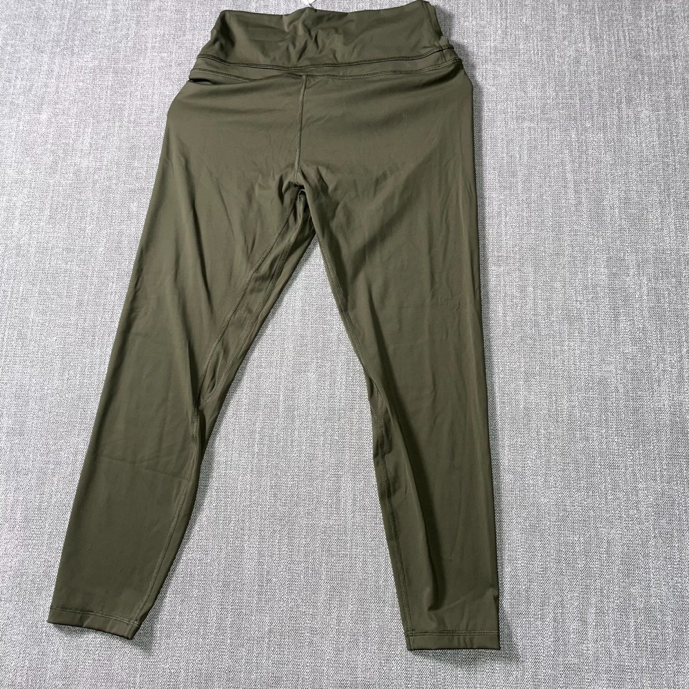 Crz Yoga Leggings Womens XL(14) Olive Green Flatlock Skinny Leg Athletic Running